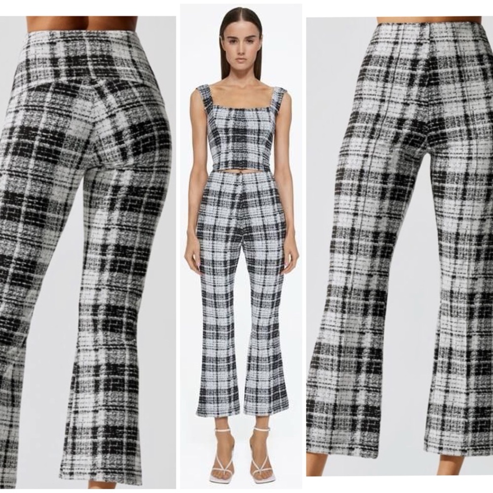 ONA By Yoon Chung Black & White Plaid Fkare‎ Leg Pants Size S